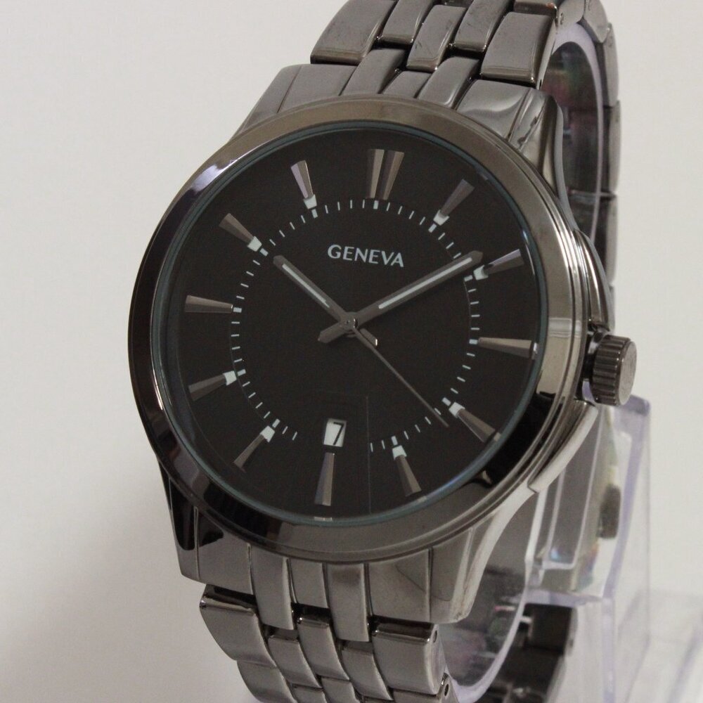Geneva Men's Casual Quartz Watch Raised Indices GunMetal Finish 42mm - Picture 7 of 14
